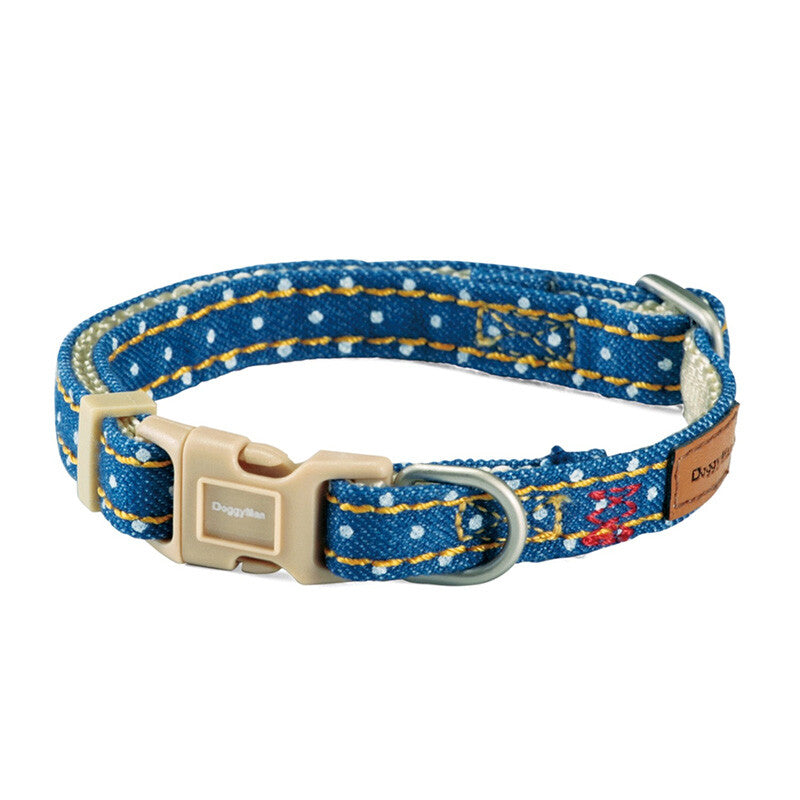 Doggy’s Tailor Dog Collar – Denim – Blue / Polka Dot SS