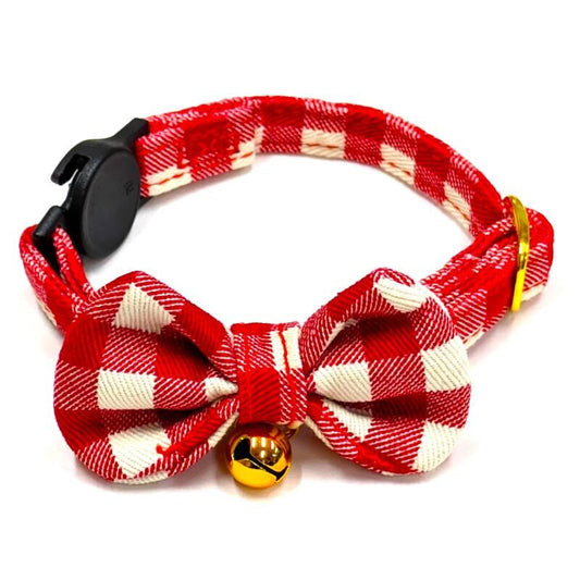 Okano Check Ribbon Cat Collar-Red