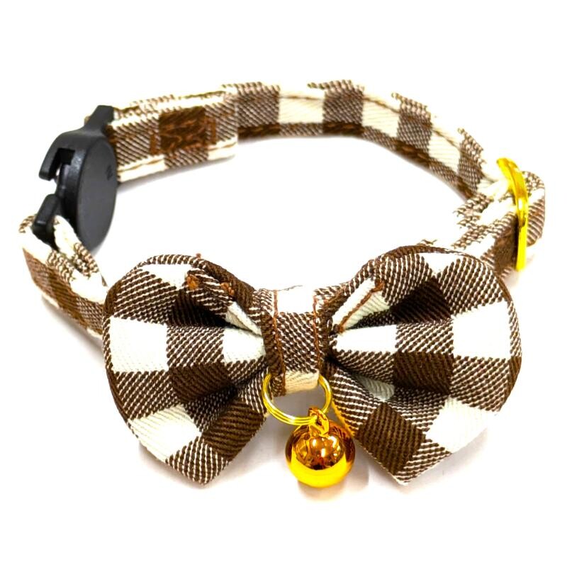 Okano Check Ribbon Cat Collar-Brown
