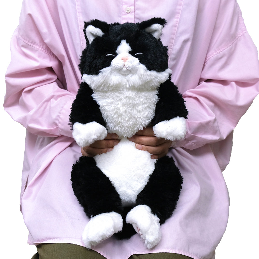 LYING CAT SLEEPING FACE STUFFED TOY Tuxedo Cat Black and White Cat - Medium