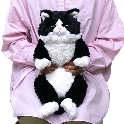 LYING CAT SLEEPING FACE STUFFED TOY Tuxedo Cat Black and White Cat - Medium