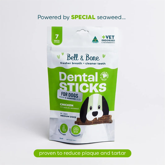 BELL & BONE DOG DENTAL STICKS CHICKEN MINT & SEAWEED MED