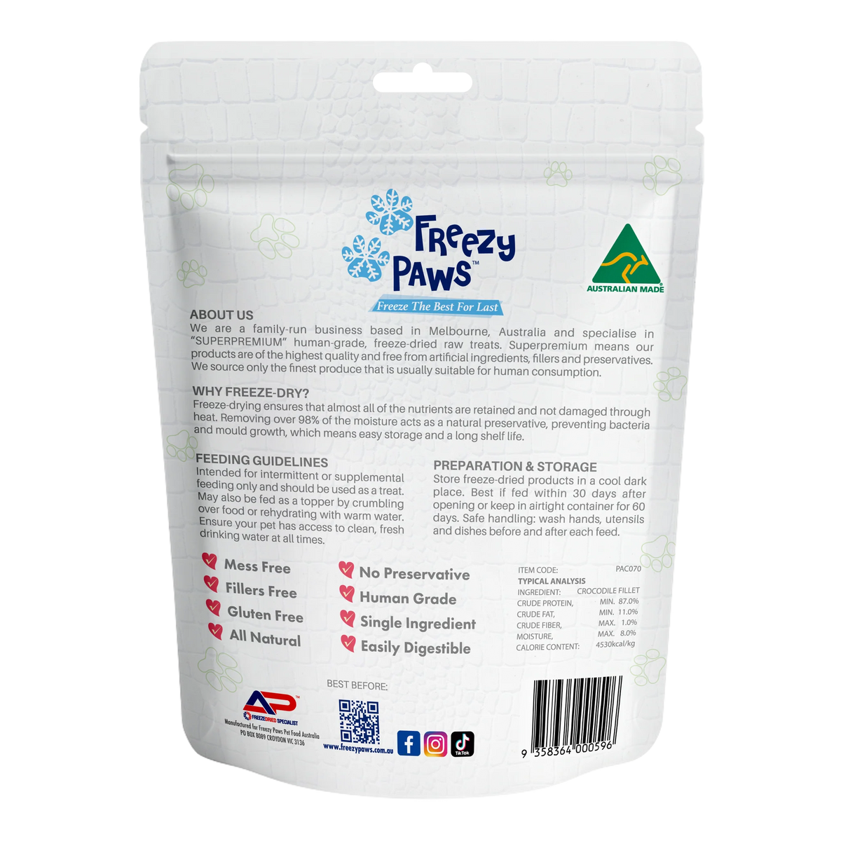 FREEZY PAWS Freeze-Dried Raw Crocodile Fillet Treats