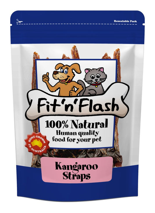 Fit'n'Flash Kangaroo Straps Dog Treats 100g