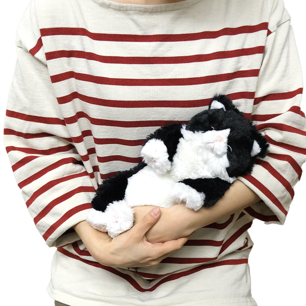 LYING CAT SLEEPING FACE STUFFED TOY Tuxedo Cat Black and White Cat - Small