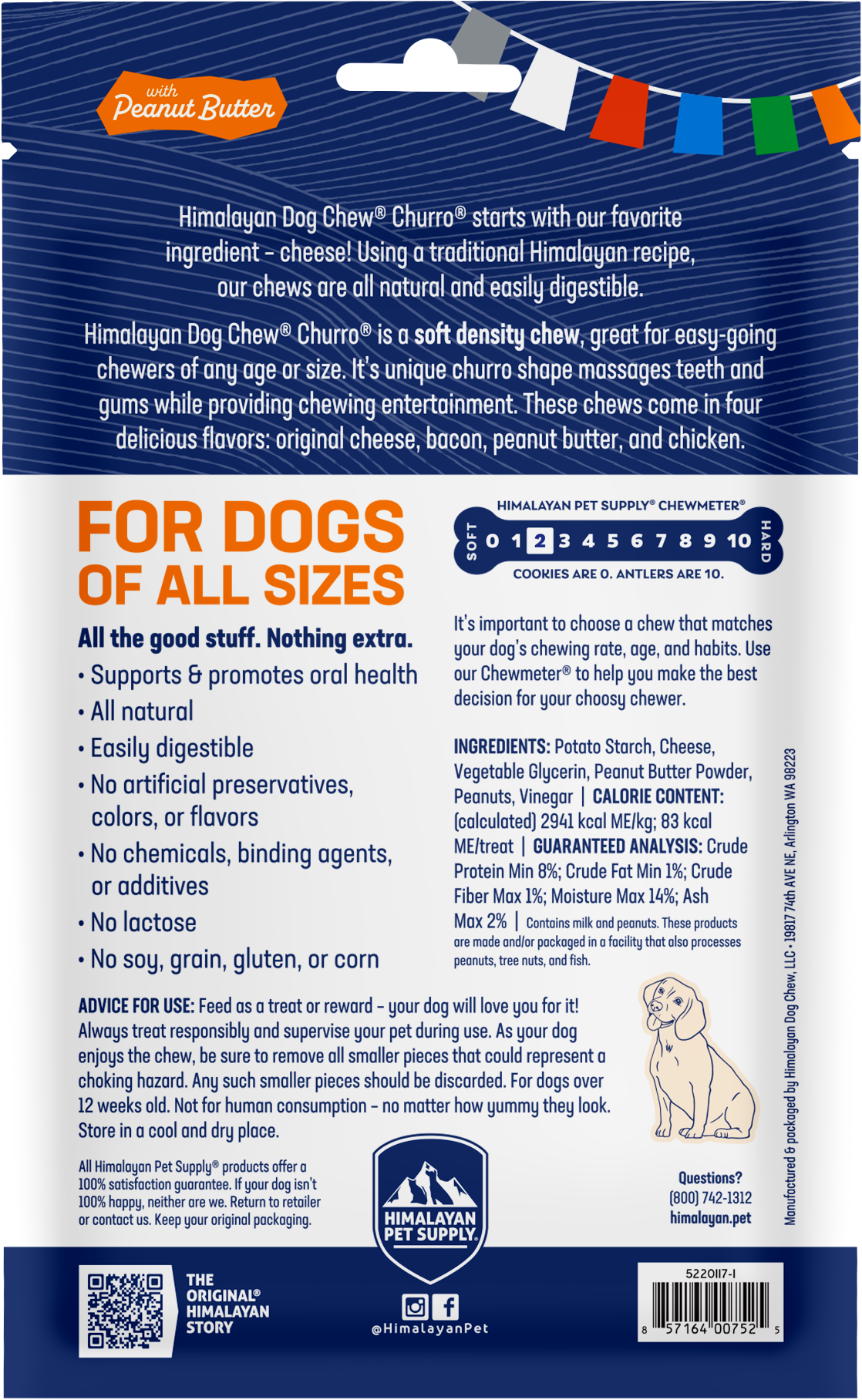 Himalayan Dog Chew Churro Peanut Butter 4pk