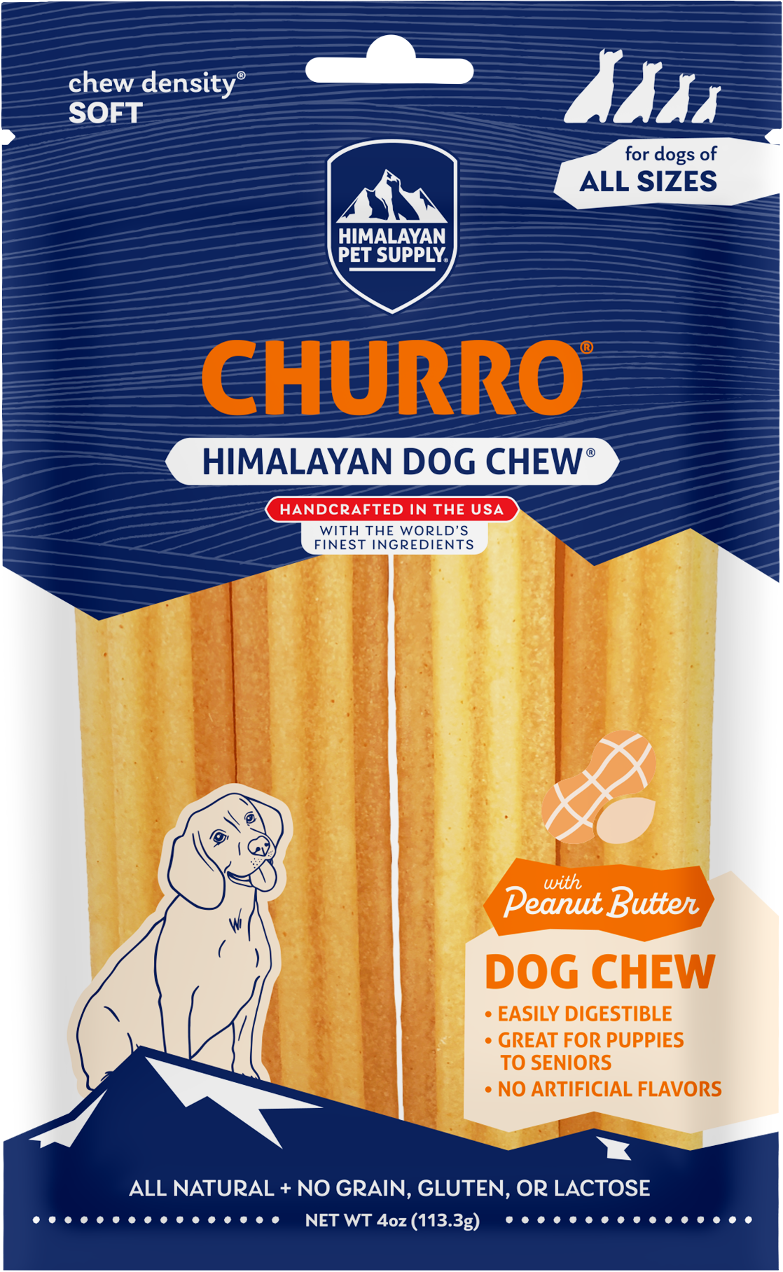 Himalayan Dog Chew Churro Peanut Butter 4pk