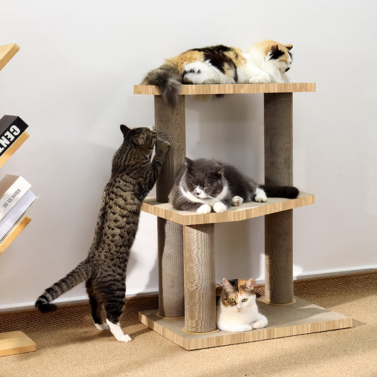 Woodtone 3-Tier Cat Tree with Scratcher