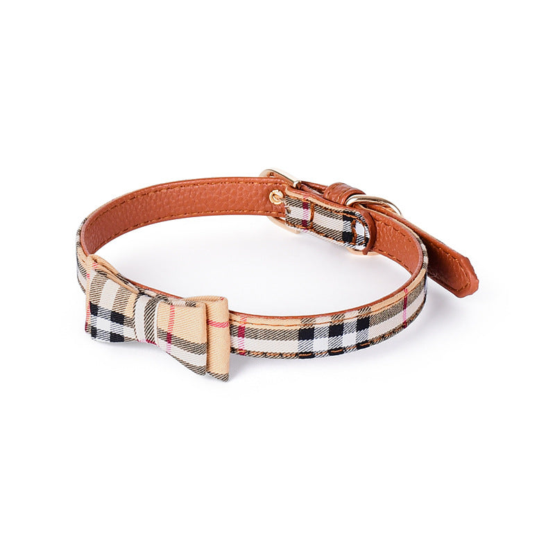 Loudik Plaid Dog Collar with Bow Tie