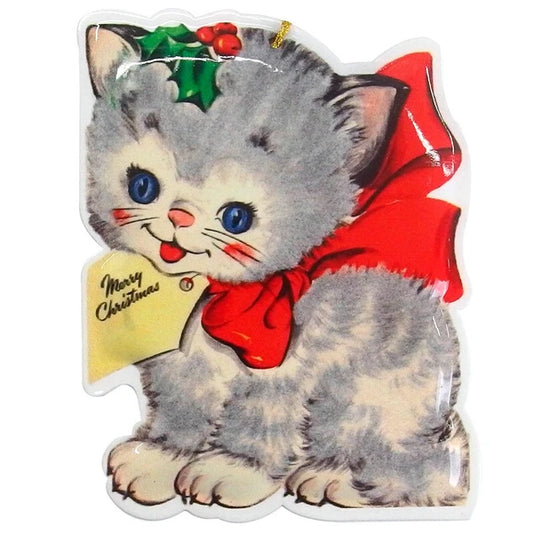 Metal Christmas Post Card - Cat Ribbon