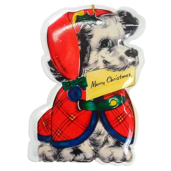 Metal Christmas Post Card - Dog in Cloak