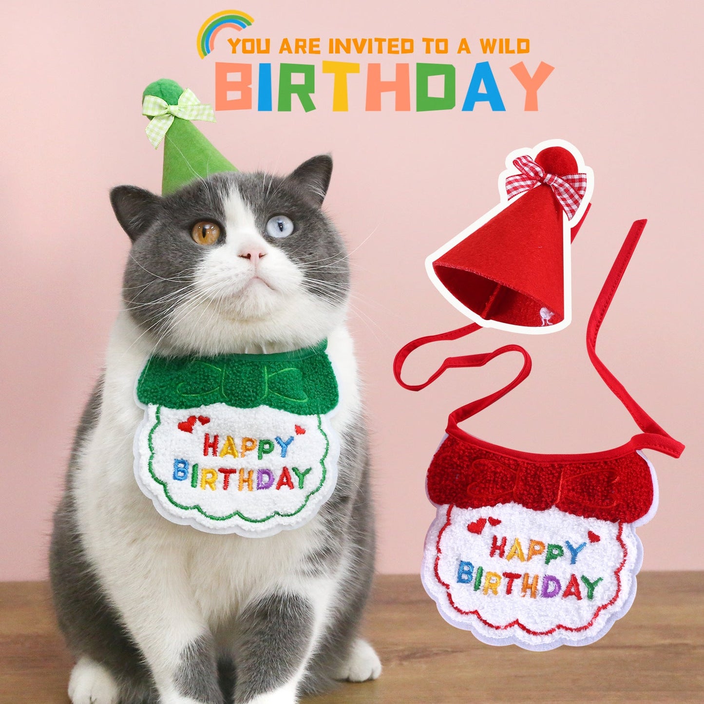 Pet Birthday Outfit Set – Bandana & Headwear (Cat & Dog)