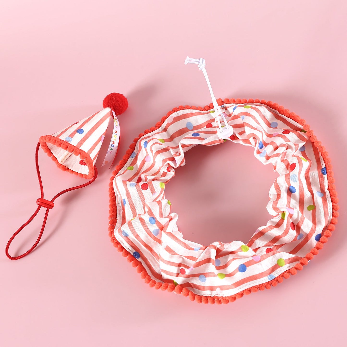 Polka Dot Pet Birthday Costume Set – Ruffle Collar & Headband