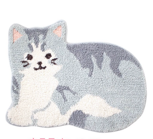 Grey Silver Shaded Cat Decorative Floor Mat