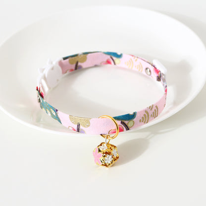 Wafu Style Cat Collar with Flower Charm Bell