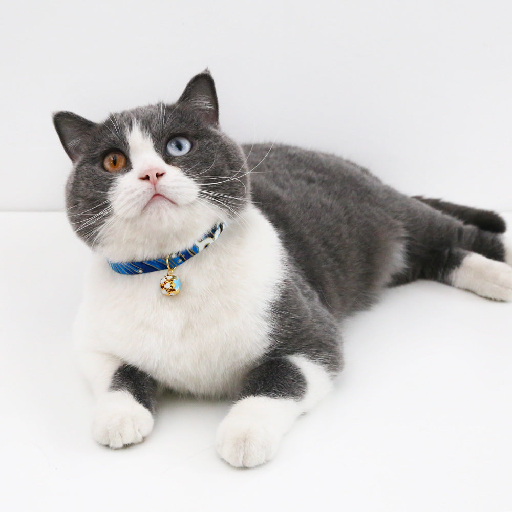 Wafu Style Cat Collar with Flower Charm Bell
