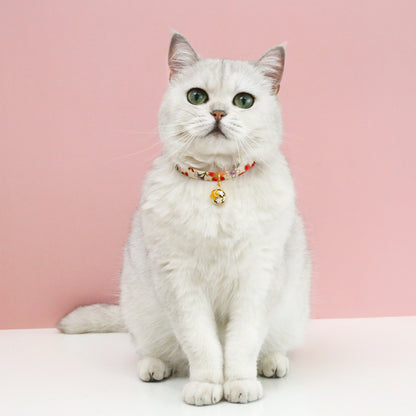 Wafu Style Cat Collar with Flower Charm Bell