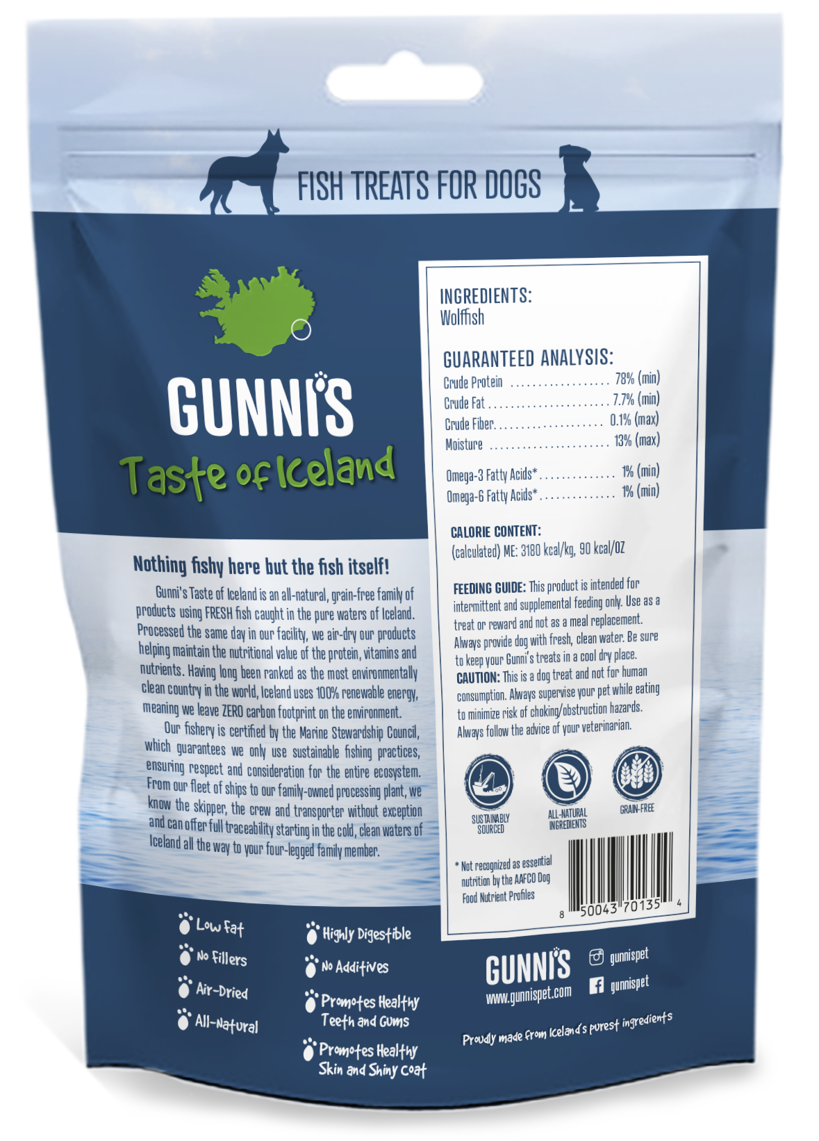 GUNNI'S Wolffish Chewy Sticks 4" Dog Treats 3Pcs