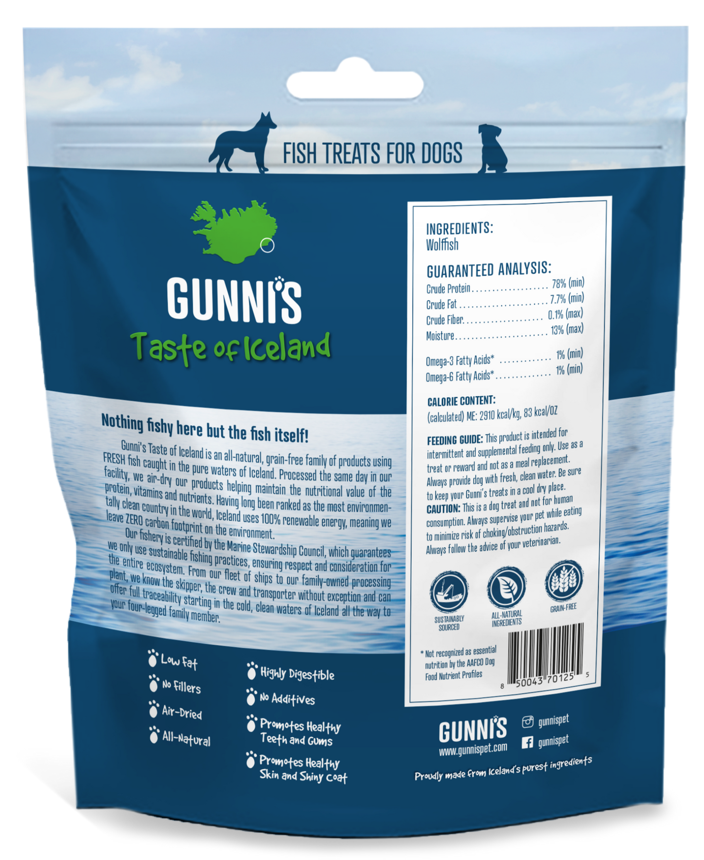 Gunni's Taste of Iceland Dog Treats Wolffish Skin Chips