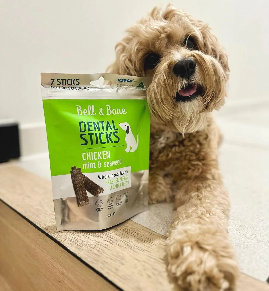 BELL & BONE DOG DENTAL STICKS CHICKEN MINT & SEAWEED MED