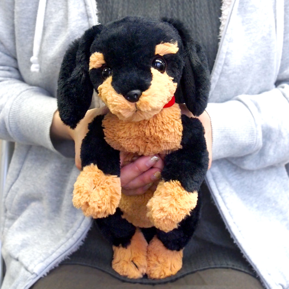 LYING DOG STUFFED TOY SMALL MINIATURE DACHSHUND BLACK