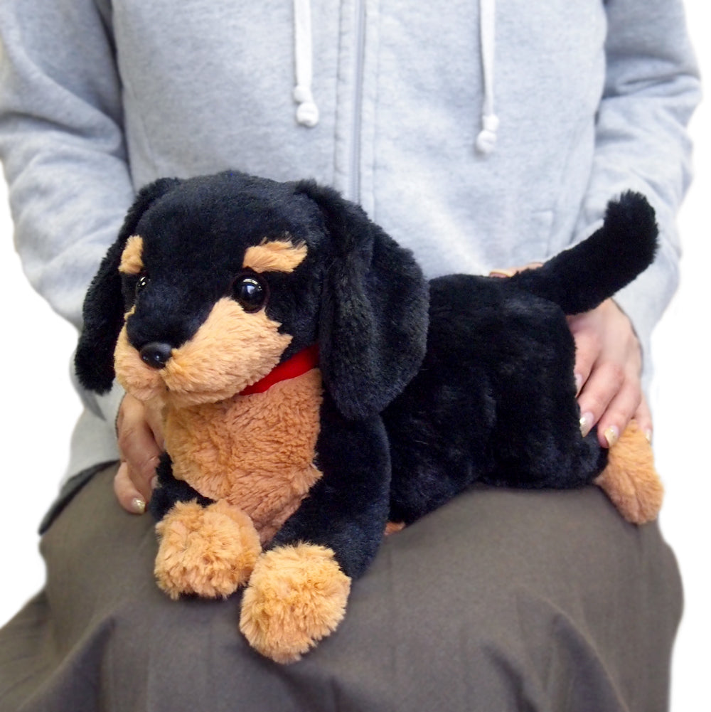 LYING DOG STUFFED TOY SMALL MINIATURE DACHSHUND BLACK