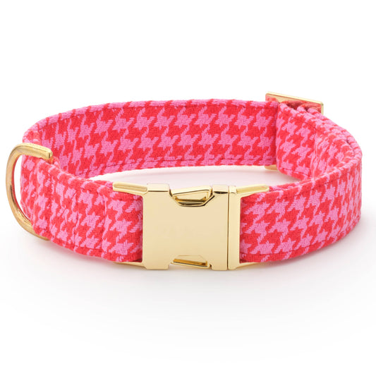 The Foggy Dog Pink and Red Houndstooth Dog Collar