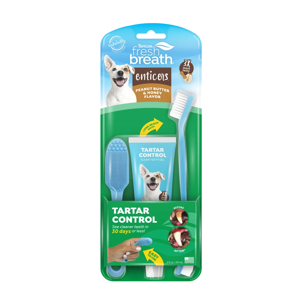 TropiClean Fresh Breath Enticers Peanut Butter & Honey Oral Care Kit
