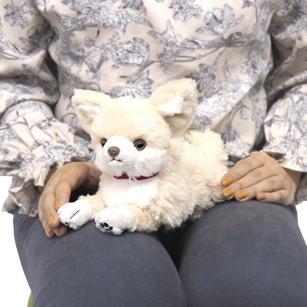 LYING DOG STUFFED TOY SMALL CHIHUAHUA CREAM