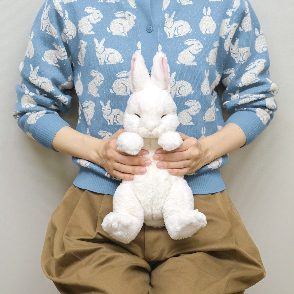 LYING RABBIT SLEEPING FACE STUFFED TOY WHITE