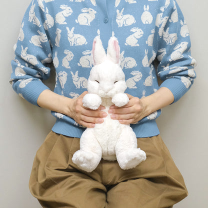 LYING RABBIT SLEEPING FACE STUFFED TOY WHITE