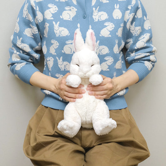 LYING RABBIT SLEEPING FACE STUFFED TOY WHITE