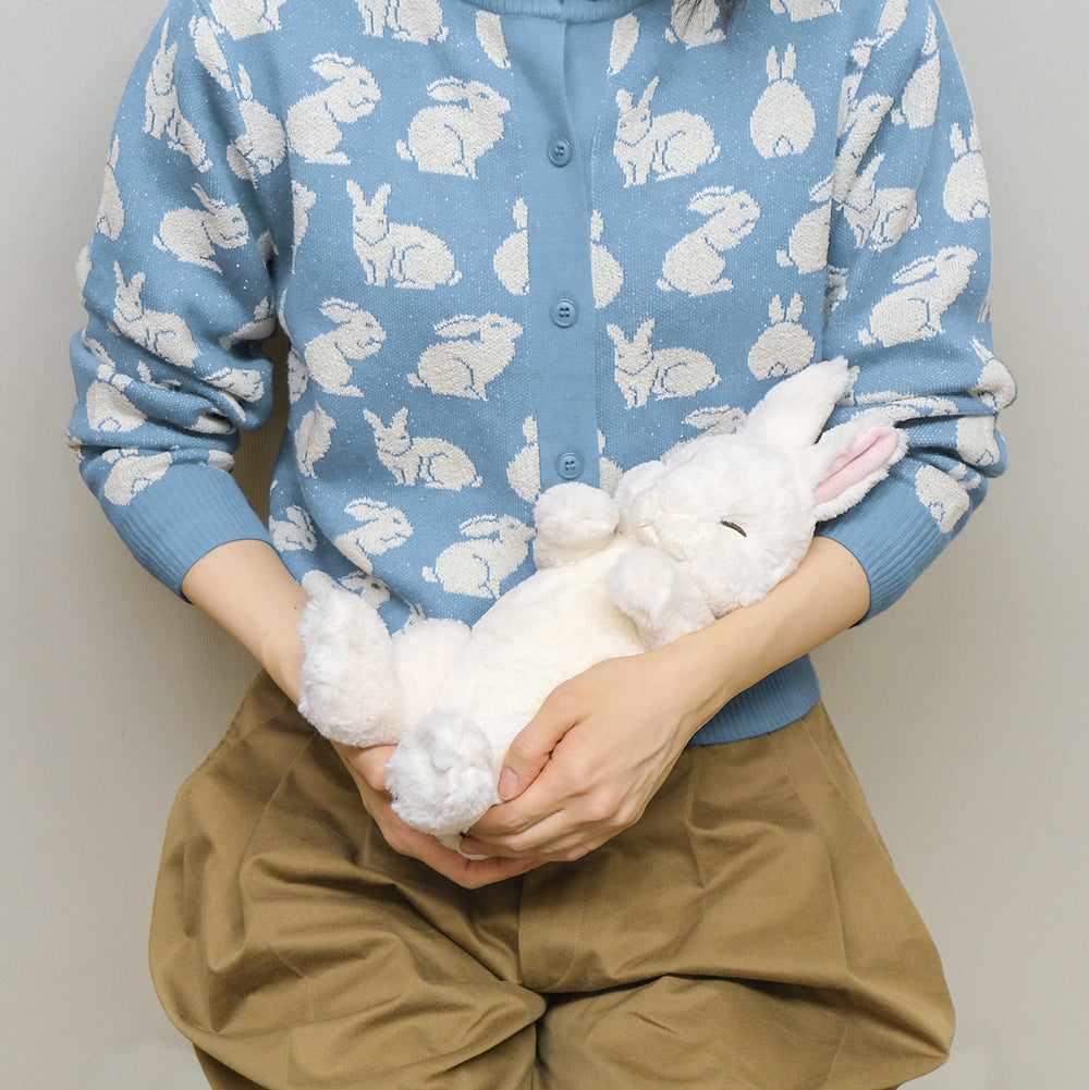 LYING RABBIT SLEEPING FACE STUFFED TOY WHITE