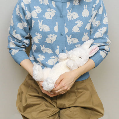 LYING RABBIT SLEEPING FACE STUFFED TOY WHITE