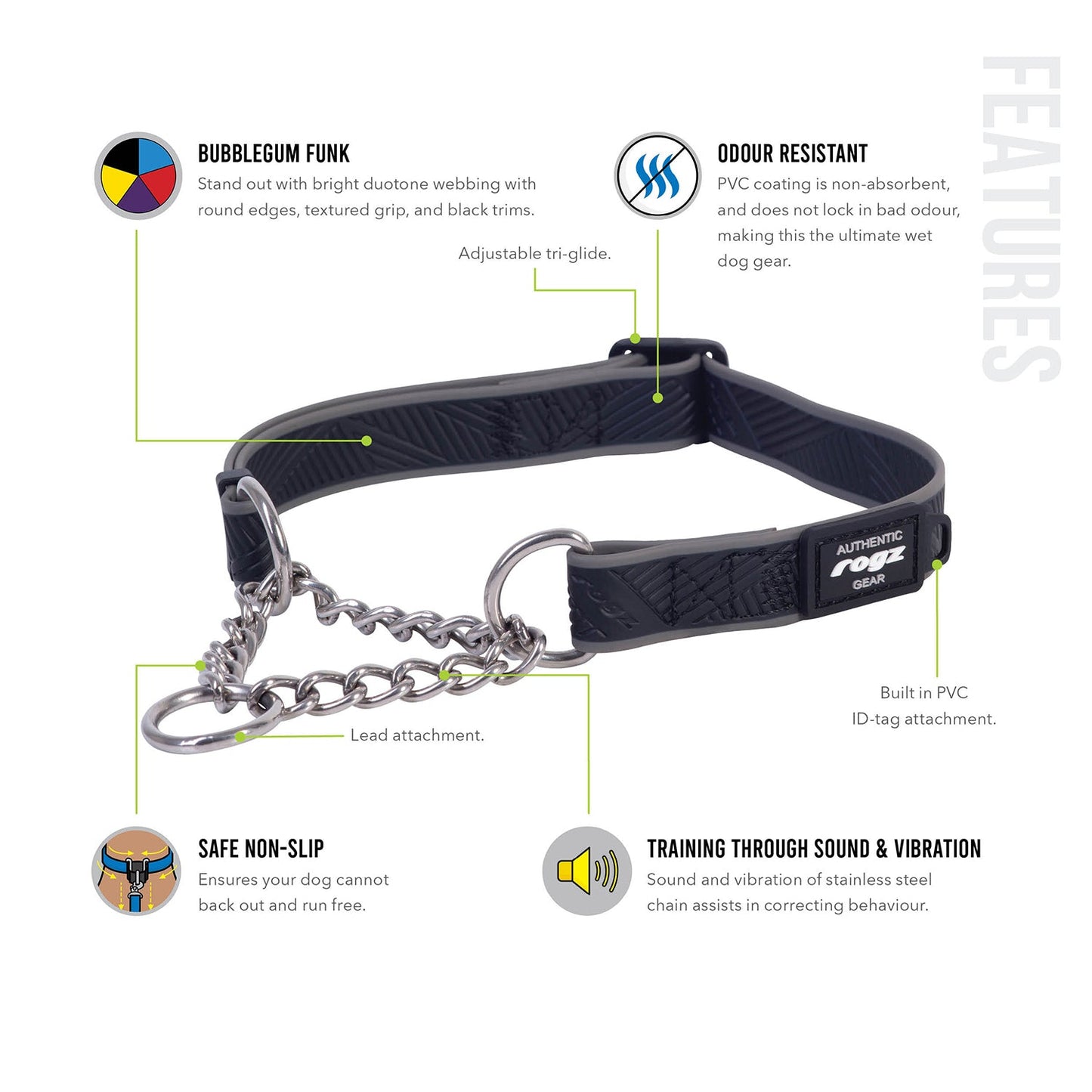 Rogz Amphibian Control Collar Chain Black Xlarge
