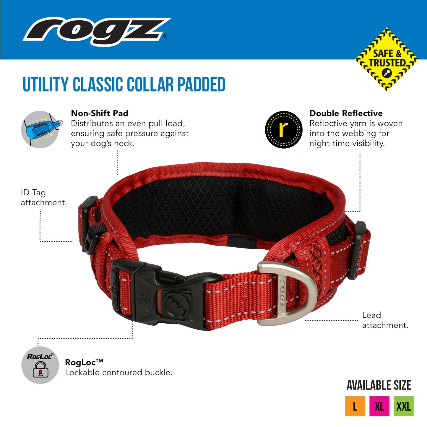 Rogz Utility Classic PaddedCollar Pink Xxlge
