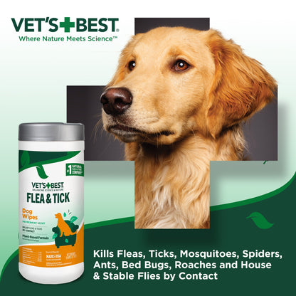 VET'S BEST Flea & Tick Wipes for Dogs