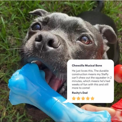 Happy Staffy Co. Chewzilla Musical Bone Dog Chew Toy