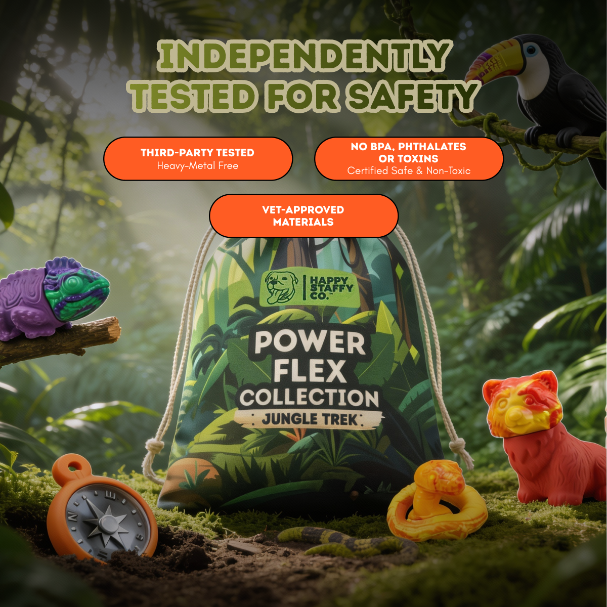 Happy Staffy Co. PowerFlex Jungle Trek Collection Dog Chew Toy