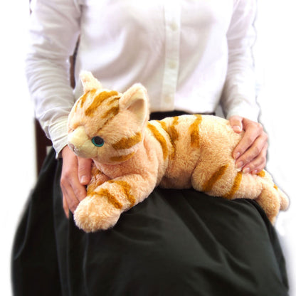 LYING CAT STUFFED TOY M BROWN TABBY