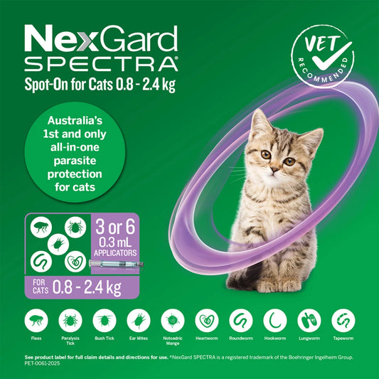 NexGard SPECTRA Flea, Tick & Worming Spot On for Cats 0.8 - 2.4kg