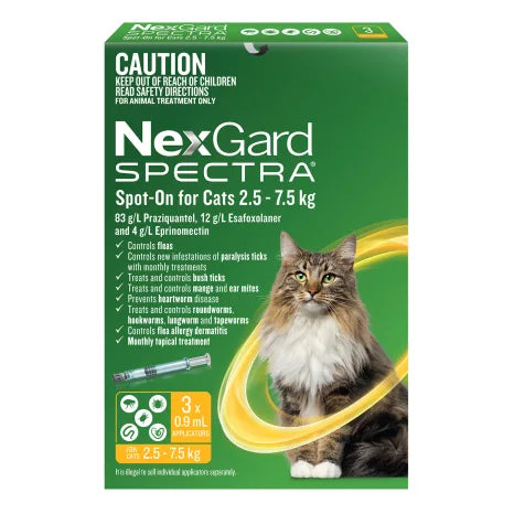 NexGard SPECTRA Flea, Tick & Worming Spot On for Cats 2.5 - 7.5kg