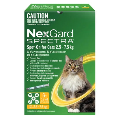 NexGard SPECTRA Flea, Tick & Worming Spot On for Cats 2.5 - 7.5kg