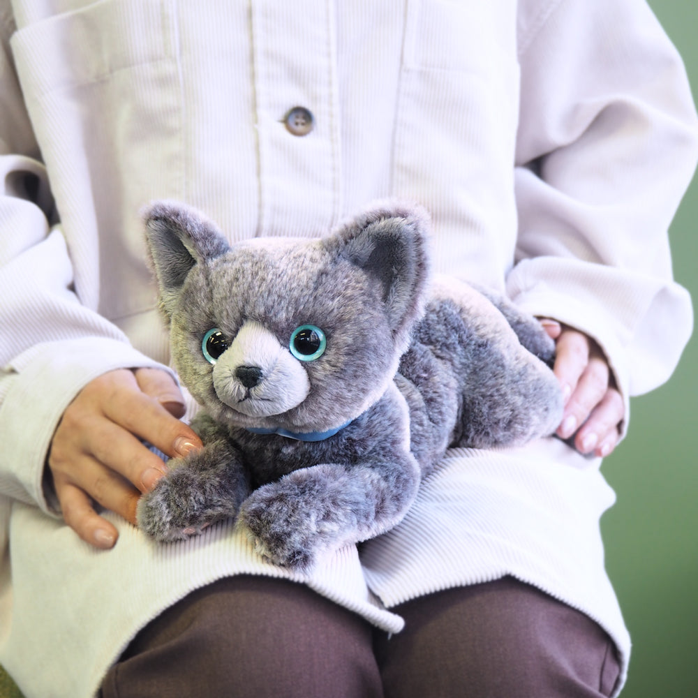 LYING CAT STUFFED TOY S RUSSIAN BLUE
