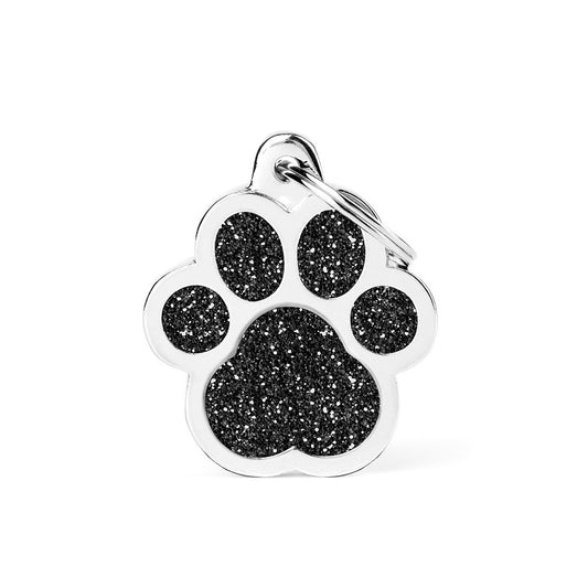 My Family Shine Big Black Glitter Paw ID Tag