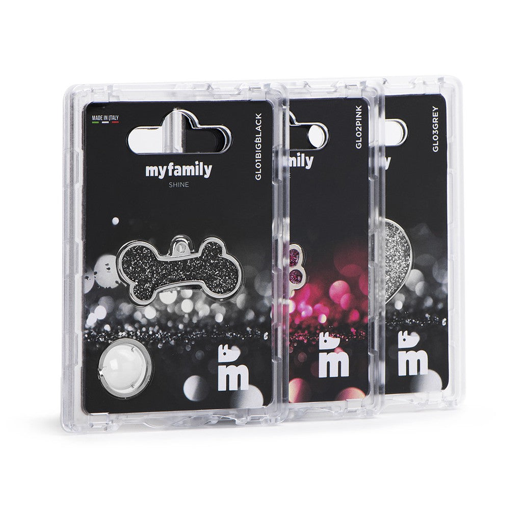 My Family Shine Big Black Glitter Paw ID Tag