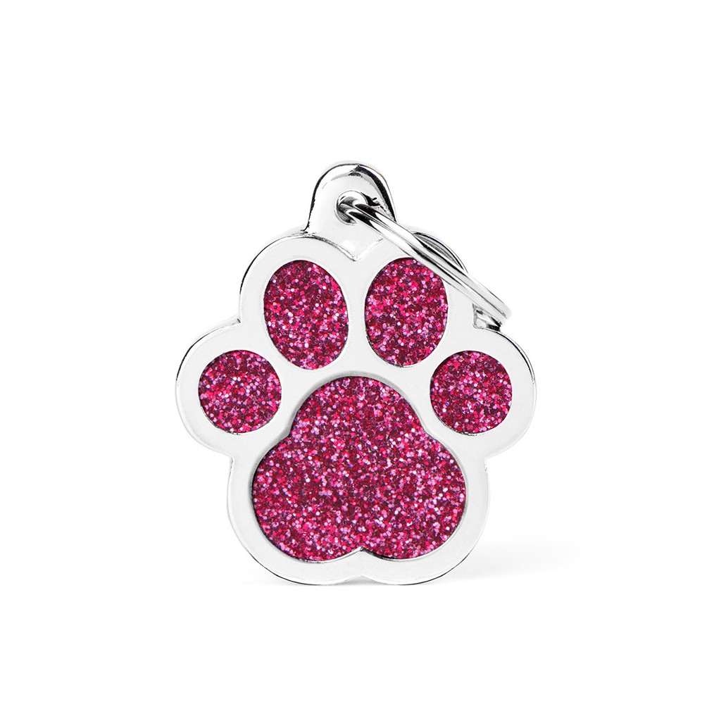 My Family Shine Big Pink Glitter Paw ID Tag