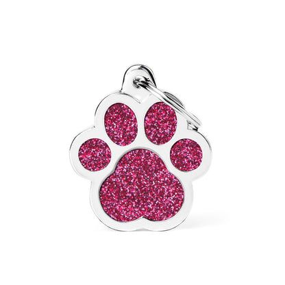 My Family Shine Big Pink Glitter Paw ID Tag