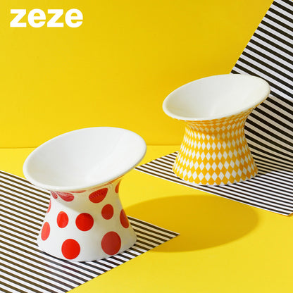 Zeze Yellow Diamond Ceramic Pet Bowl (Large)